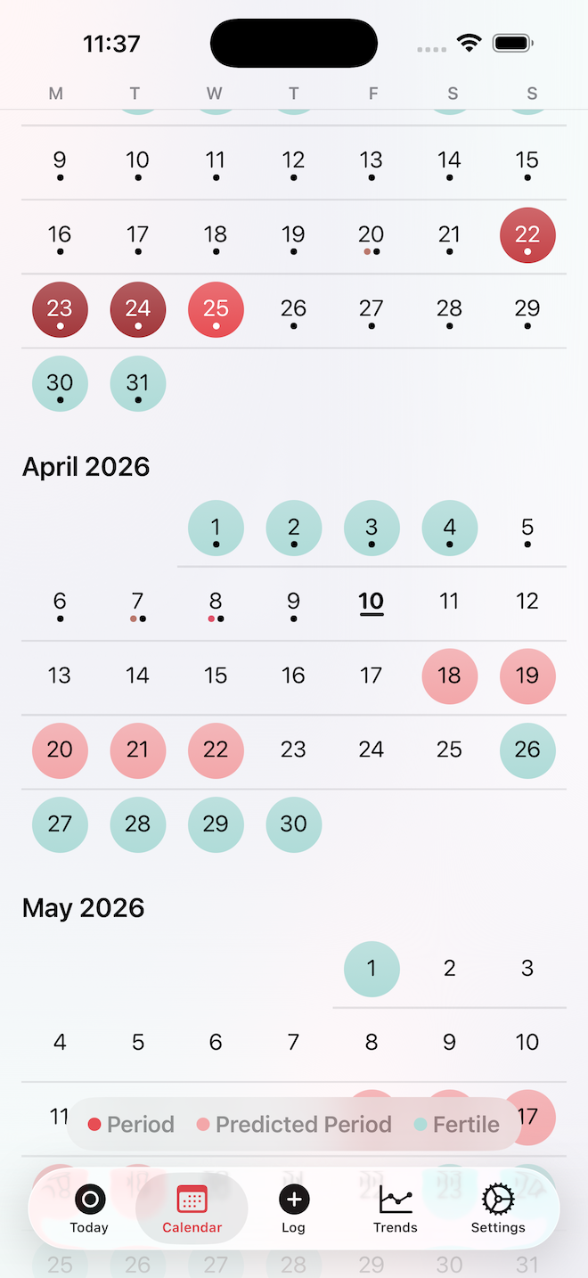 Ovuly calendar screenshot